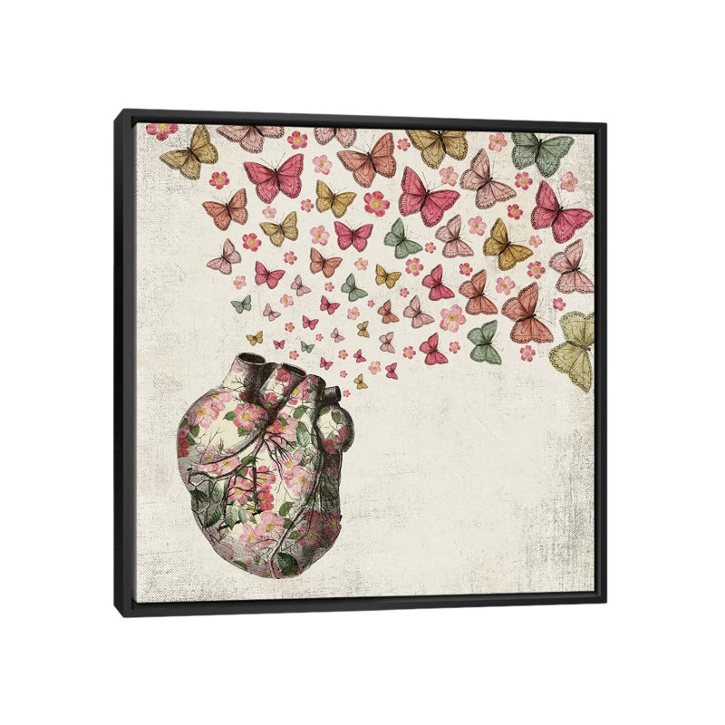 «In Love: Heart and Butterfly», impression sur toile, H 18 po x l 18 po x P 1,5 po, Pas de tapis, Toile avec cadre noir