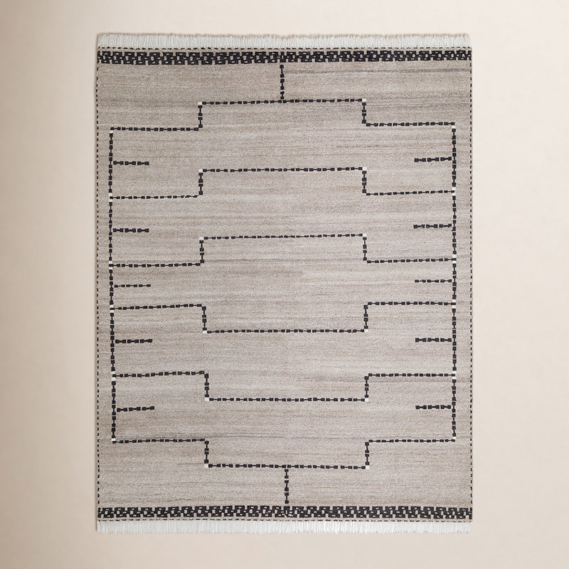 Tapis Sana: tapis décoratif noué à la main en naturel / noir, Rectangle 7 pi 6 po x 9 pi 6 po