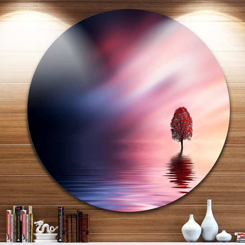 Arbre solitaire étonnant avec art graphique d'oiseaux, H 36 po x l 36 po x P 1 po, Métal