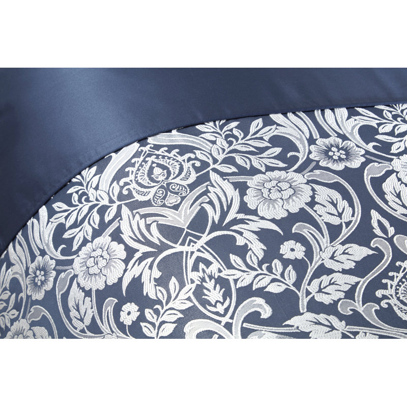 Eden Satin Floral Duvet Cover with Pillowcases Included, Double, Navy