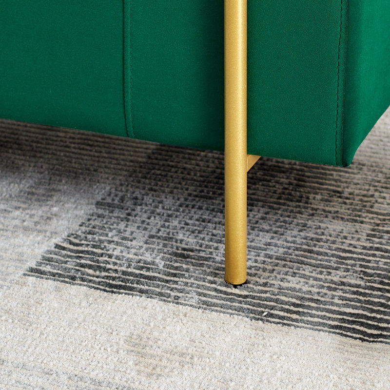 Élégant banc de rangement rembourré avec accoudoirs cylindriques et pieds en fer pour la chambre à coucher du couloir, Green