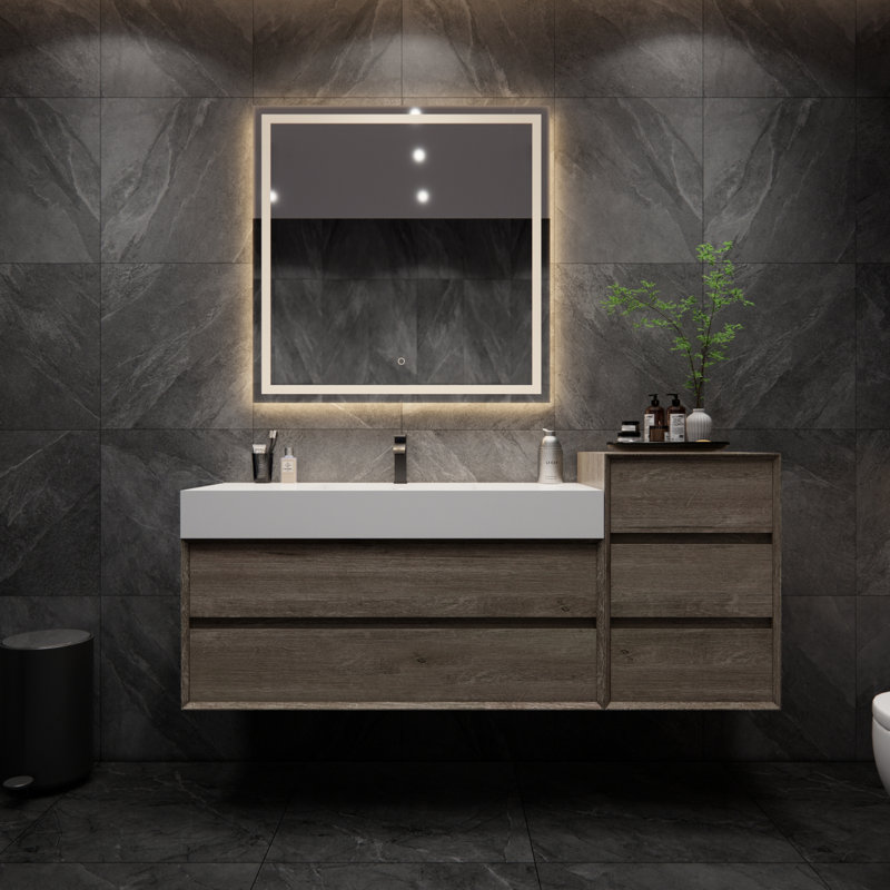 Meuble-lavabo mural simple 67 po Albizu, Gris