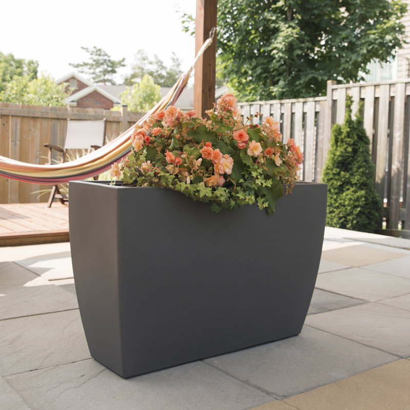 Graphite Grey Contemporary 36" Trough Resin Planter with Self-Watering Feature
