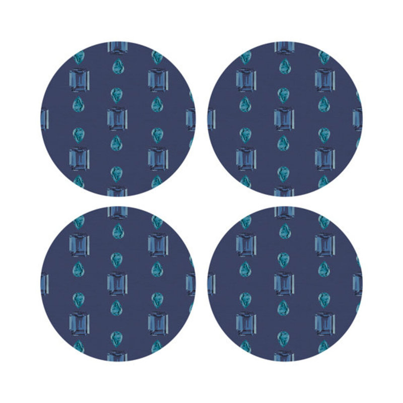 Vegan Leather Round Placemats, Sapphires, Blue
