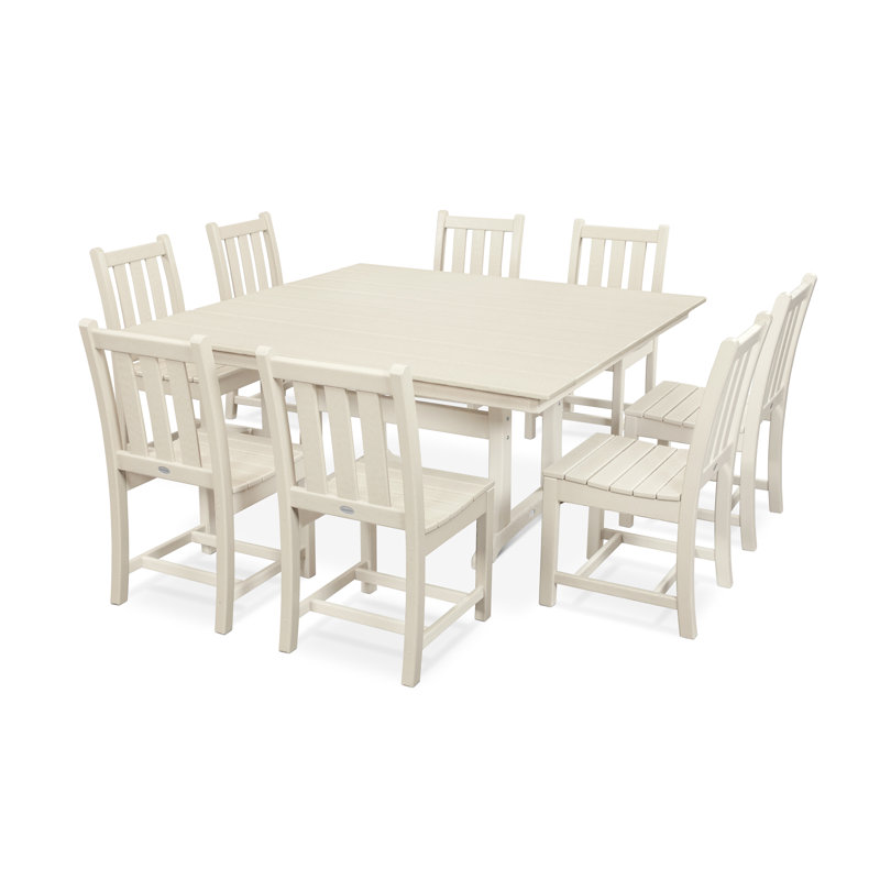 Traditional Garden 9-Piece Farmhouse Trestle Dining Set, Sand
