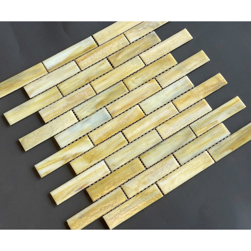 Iridescent 1" x 4" Brick Pattern Glass Mosaic Wall Tile, Sunset Cloud