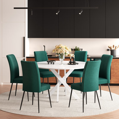 Round Modern Kitchen Dining Table Set With Minimalist design style Velvet Dining Chair