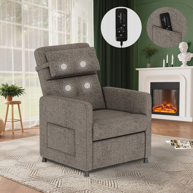 Recliner Chair Living Room Chair Adjustable Power Recliner with Massage & Heat Side Pockets & USB Port, Brown