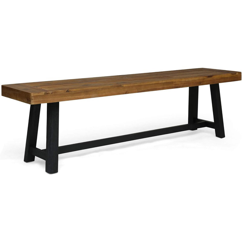 Banc d'extérieur en bois d'acacia, finition teck sablé et noir