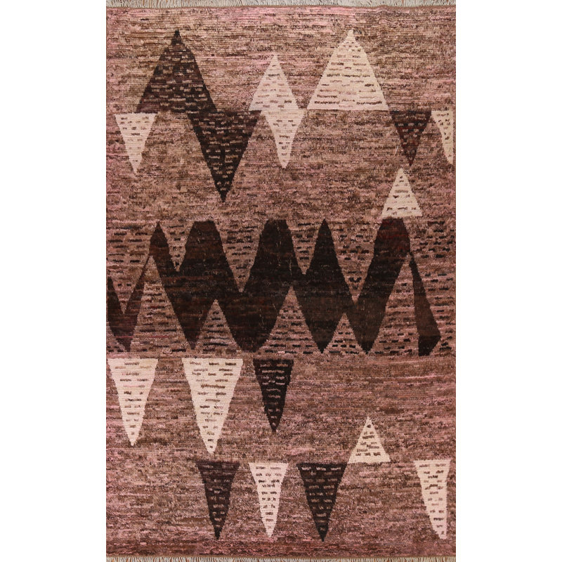Tapis rose / brun en laine marocain noué à la main 7 x 10