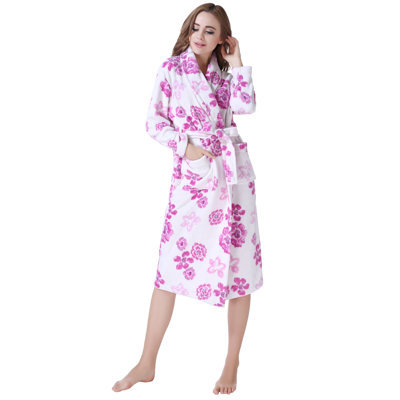 Red Barrel Studio®, robe de chambre pour femme, peluche douce, chaude, élégante, confortable, col châle, chaise longue, robe de chambre, robe de chambre pour femme, fleur RH1590