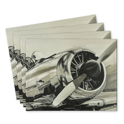 Vintage Aircraft Polyester Boltwood Set of 4 - Home Decor