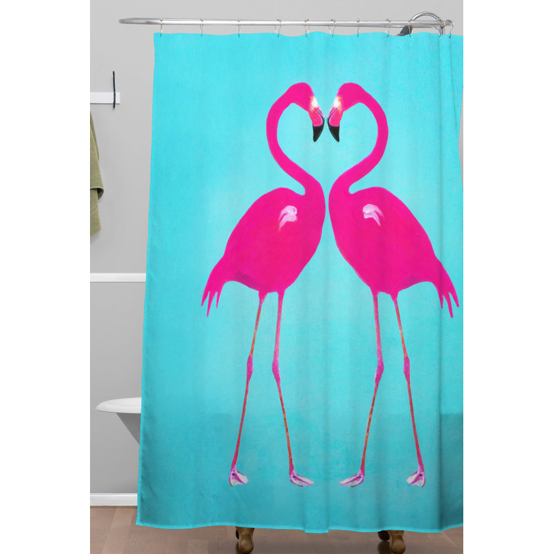 Rideau de douche simple flamant rose cardiaque