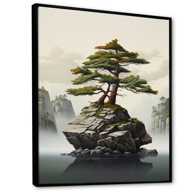 Art zen miniature Bonzai III, Cadre flottant noir, H 32 po x l 24 po x P 1 po