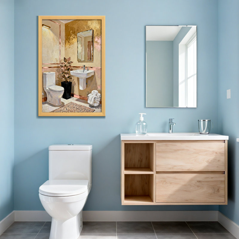 Scène de salle de bain avec lavabo et miroir Bath & Laundry, H 24 po x l 16 po, Toile tendue, Ne s’applique pas