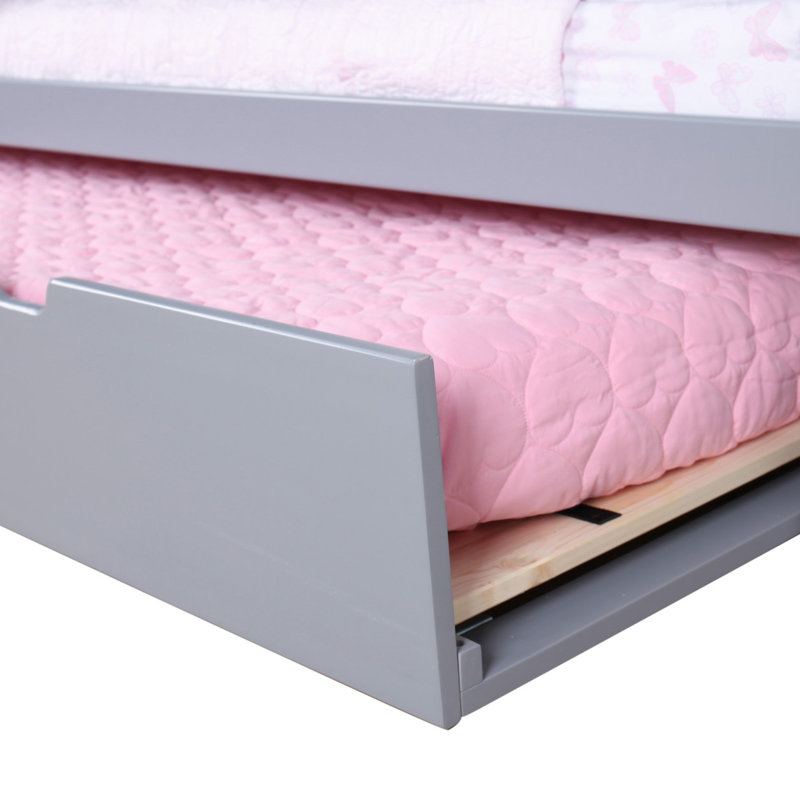 Borel Solid Wood Twin Trundle Bed, Gray