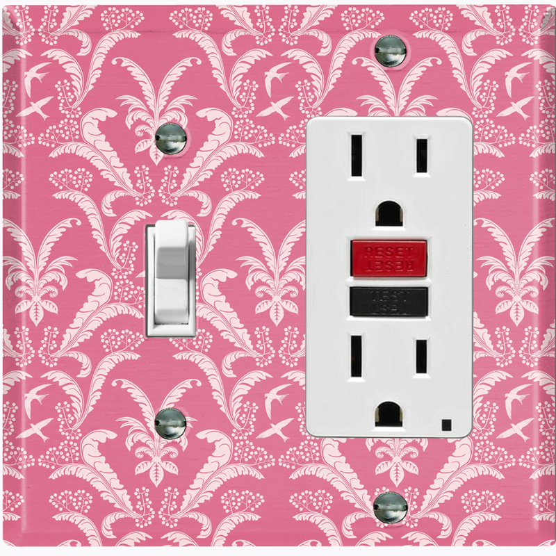 Couvercle de prise de plaque d'interrupteur d'éclairage à motifs en métal (rouge plume damassé - (L) bascule simple / (R) bascule simple) 2 bandes d'interrupteur à bascule / décorateur / bascule