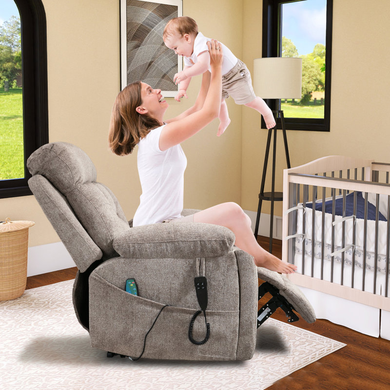 Chira Oversized Lay Flat Electric Lift Recliner Chair with Massage & Heat,Dual Motor., Light Brown