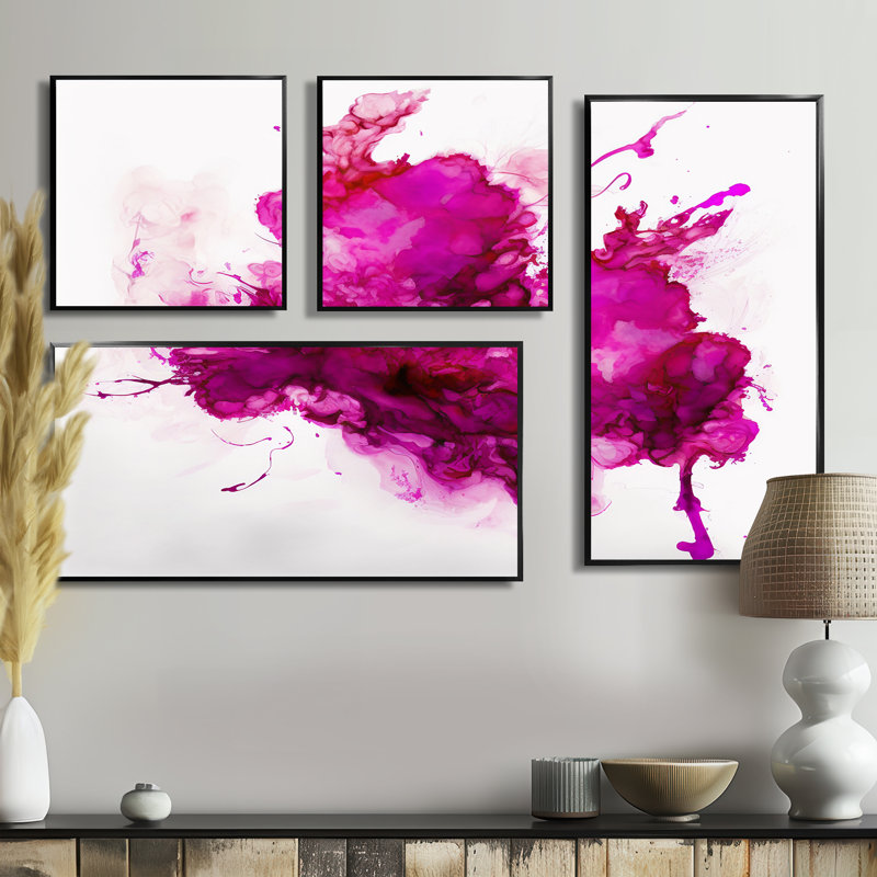 Viva Magenta Secret Wispers III - Pink, reproduction d'art sur toile 4 pièces, Impression encadrée sans passe-partout, Noir
