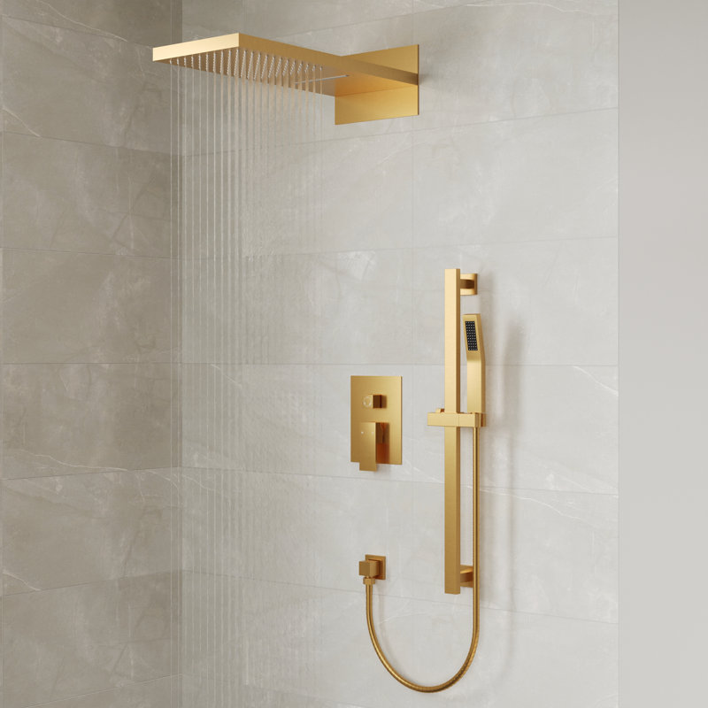 Système de douche mural à pression équilibrée, pomme de douche cascade et pluie 22 "avec barre à main et barre coulissante