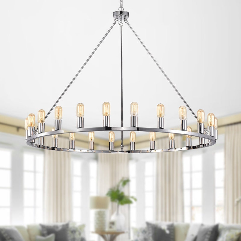 Atonvale 24 - Light Wagon Wheel Chandelier, Chrome