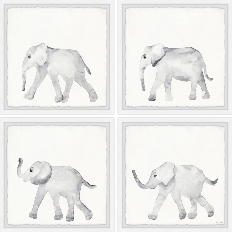 Mize Baby Elephant Exercise 4-Piece Framed Art Set, 32" H x 32" W x 1.5" D