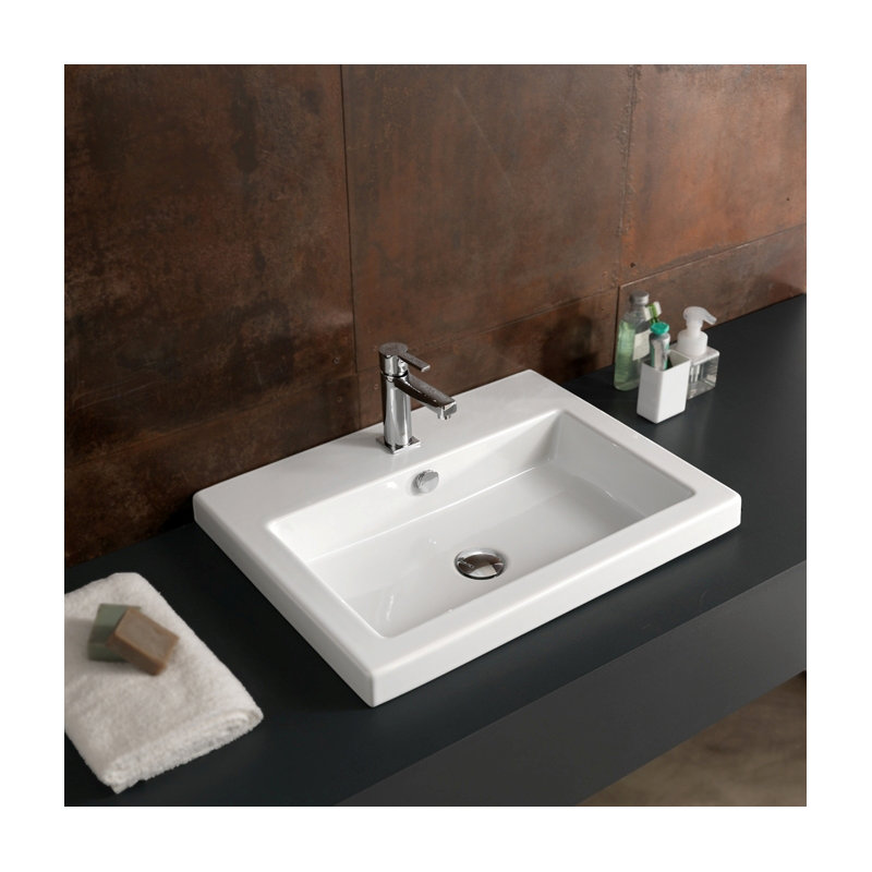 Wrought Studio™ Reilly 17.72'' Glossy White Vitreous China Rectangular Bathroom Sink with Overflow, Single Hole