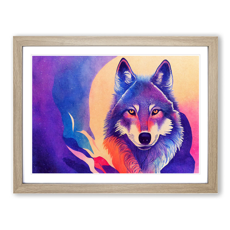 Watercolour Wolf Vol.3 Abstract - Single Picture Frame Print, 46cm H x 64cm W, Oak