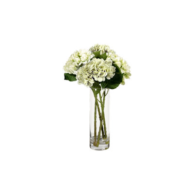 Green Real-touch Hydrangeas In Tall Glass Vase