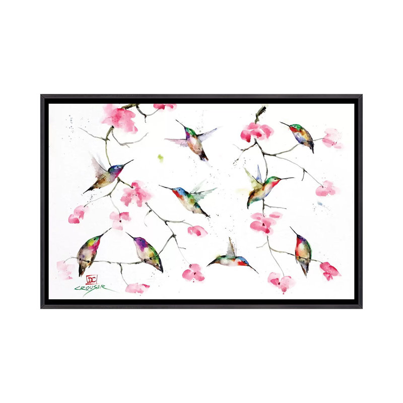 Rassemblement de colibris par Dean Crouser, reproduction d’art, H 18 po x l 26 po x P 1,5 po, Encadrement noir décoloré