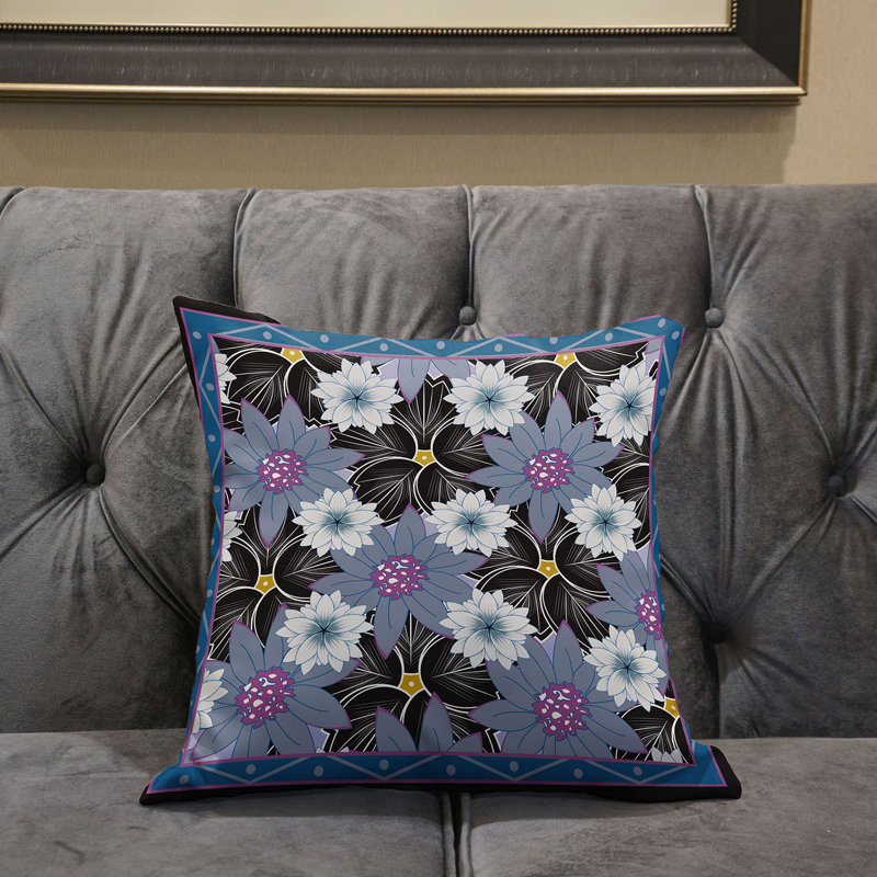 Housse de coussin en polyester pour l'intérieur et l'extérieur, 20 po x 20 po, Gris / Noir / Rose