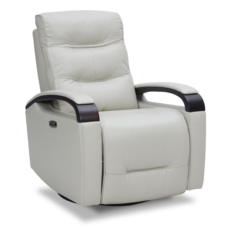 Fauteuil inclinable pivotant en cuir 31,5 po, Cuir véritable gris clair