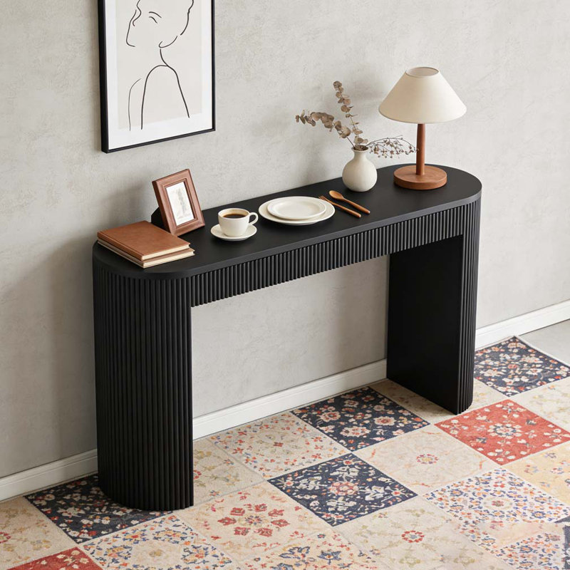 Table d'entrée de 58,2 po avec grand plateau et deux tiroirs, console avec pieds rayés robustes, Noir