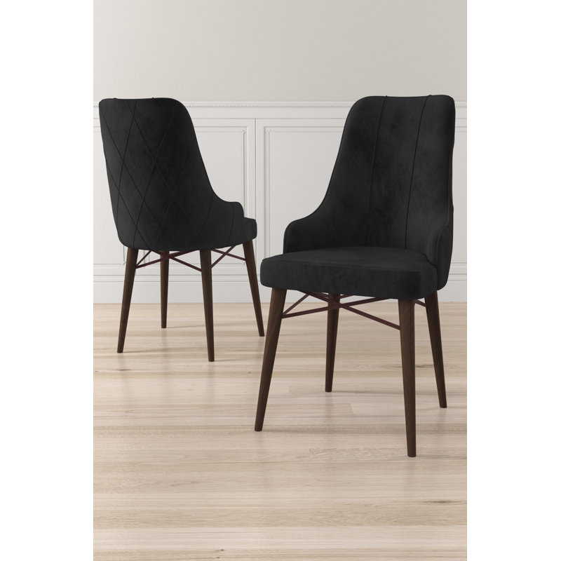 Modern Chair Set (2 Pieces), Black & Brown, 18.1 x 37.4 x 16.5 inches | 100% Metal Frame, Wooden Legs, 22 DNS Foam Back & 28 DNS Foam Seat | Stylish & Comfortable for Living Room, Dining Room & Office