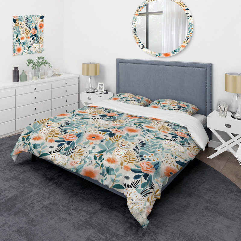 Ensemble de housse de couette Modern Botanical, Housse de couette pour grand lit et 2 taies décor