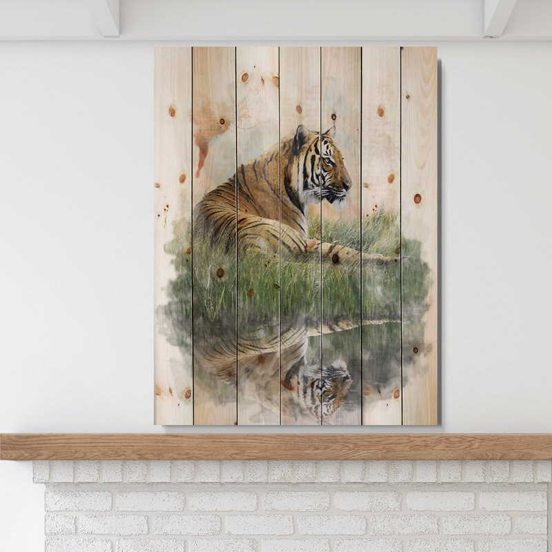 «Relaxing Tiger» - reproduction d'art, H 46 po x l 36 po x 1,5 po, Bois