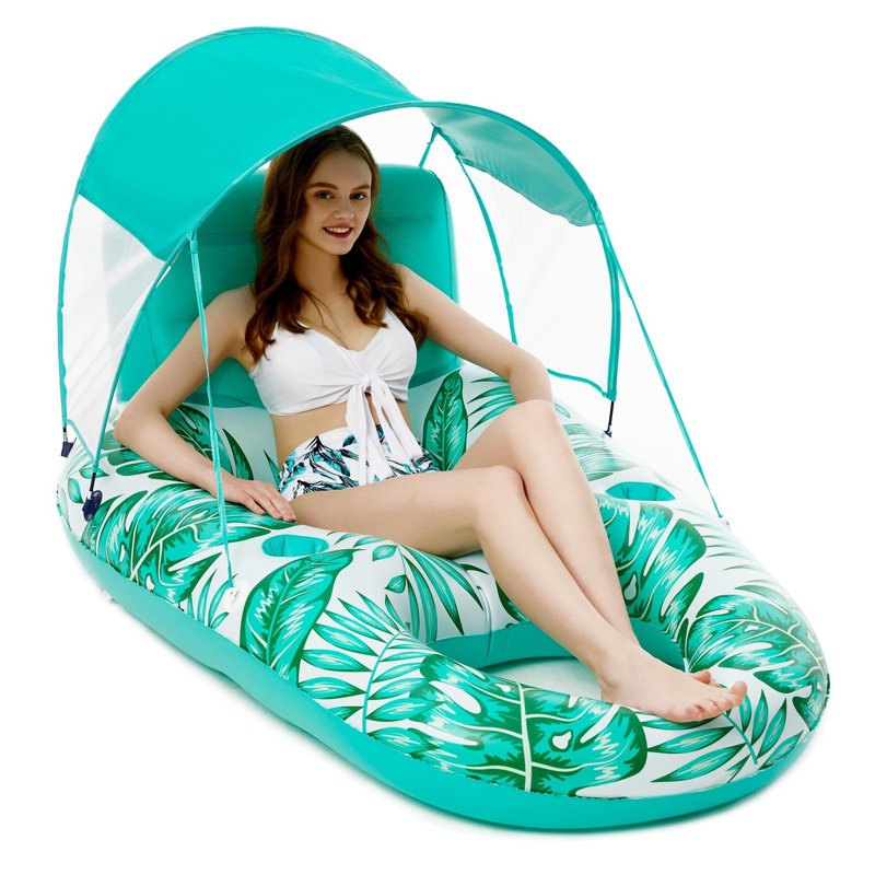 Pool Floats With Canopy, Inflatable Pool Float Adult, Lounger Floaties Raft Floating Chair For Swimming Pool Lake Water Lounge Float With Cup Holders