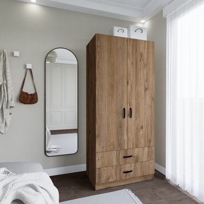 Modern Wardrobe with 2 Drawers, Atlantic Pine Color, 31.5 x 71.7 x 18.5 inches | 100% Melamine Coated Particle Board, Thickness: 0.7 inches | Stylish & Functional Storage Solution for Any Bedroom or Closet