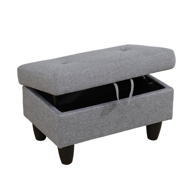 Repose-pieds de rangement rectangulaire 28,5 po Keevha, Lin gris