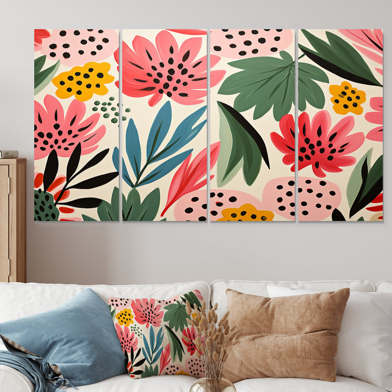 Ensemble de 4 décorations murales roses et tropicales par Matisse II - palmiers et palmiers, H 32 po x l 64 po