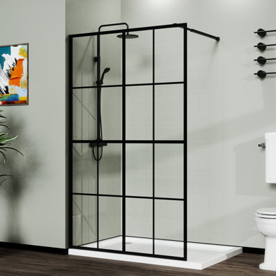 46" X 72" Black Shower Screen For Walk-In - Tempered Glass, Reliable Mount Steady Upper Bar