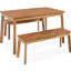 3 pièces en bois pour la salle à manger avec 2 bancs, pour les environnements extérieurs et intérieurs, bois grainé diagonal unique, installation rapide, stable sur tous les motifs - pièce de conception moderne, assemblage, repose-pieds réglables