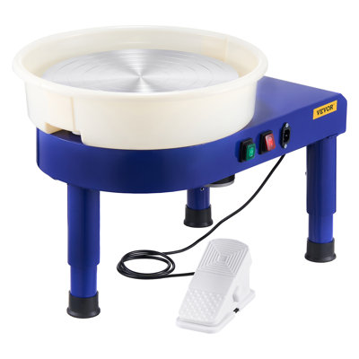 Pottery Wheel, 14 in Ceramic Wheel Forming Machine, 60-300 RPM Adjustable Speed with Foot Pedal Control, Detachable Basin, Adjustable Lift Leg, Complete Accessories for Home Pottery, DIY, White