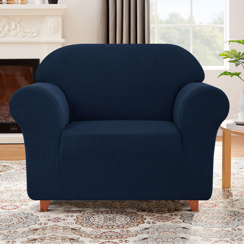 Box Cushion Armchair Slipcover, Dark Blue