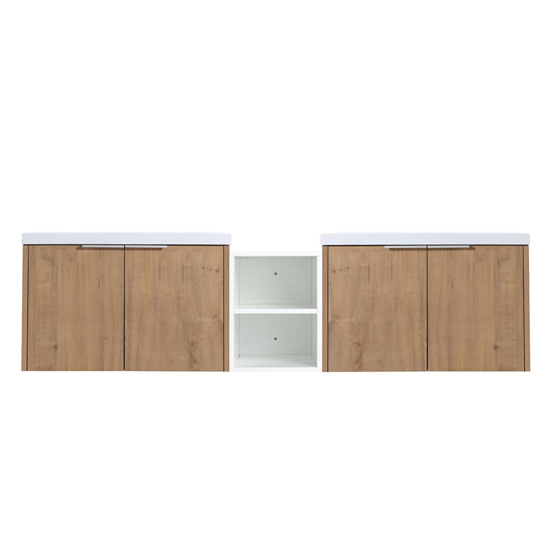 Meuble-lavabo à fermeture en douceur avec lavabo, Imitation chêne