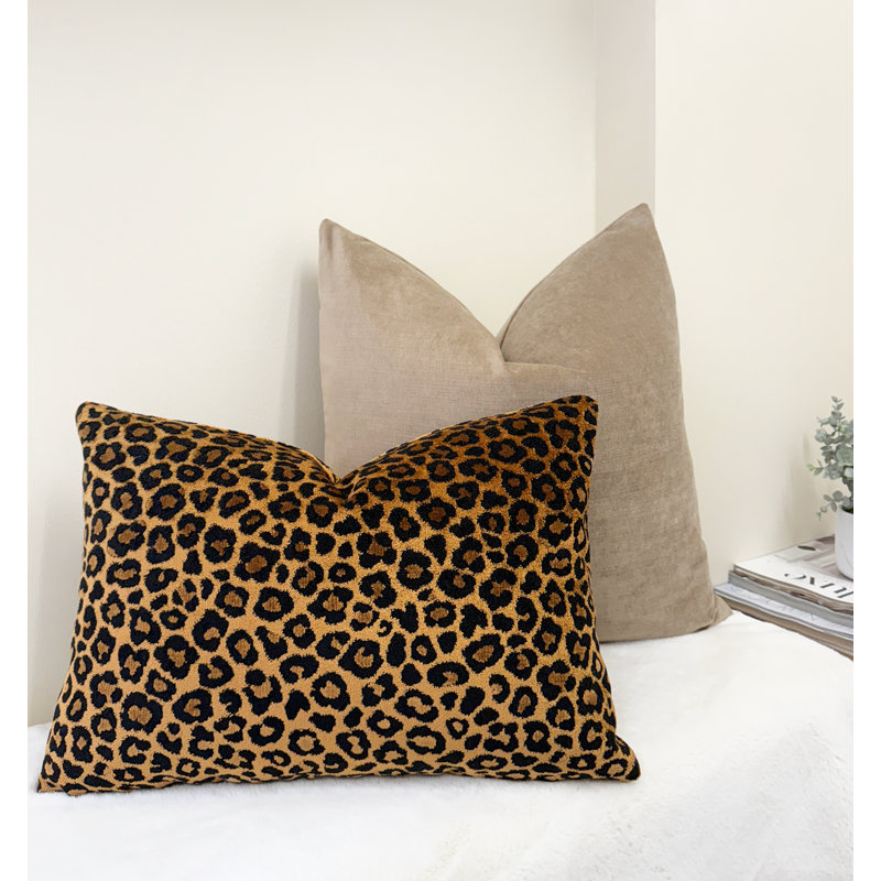 Housse de coussin lombaire en velours Leopard, Rectangle H 14 po x l 20 po, Imprimé animal bronze