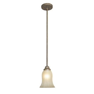 1-Light Pendant Light Fixture, Golden Plum Hanging Counter Light with Ribbed Umber Mist Glass, Adjustable Downrod Ceiling Lamp for Kitchen Island, Bar, Dining Room, 5.5" Dia. x 46" Max H