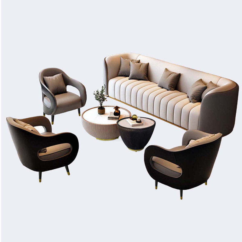 Ensemble de salon en similicuir 6 pièces Maslon, Similicuir gris