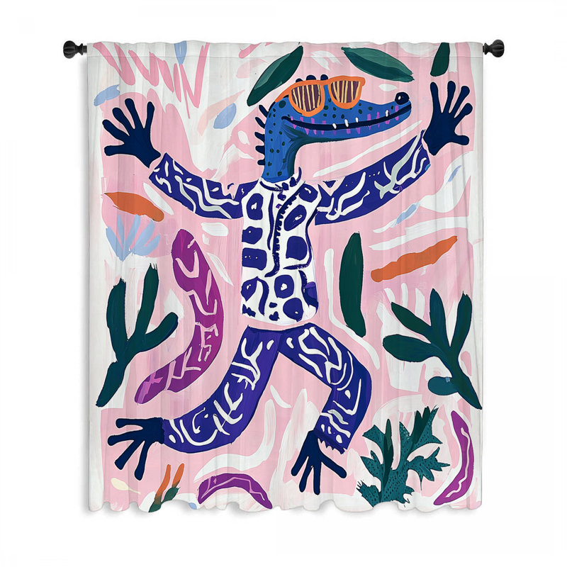 Rideaux Quirky Crocodile, Illustration Blockout et voilages - 1 panneau, L 50 po x L 84 po