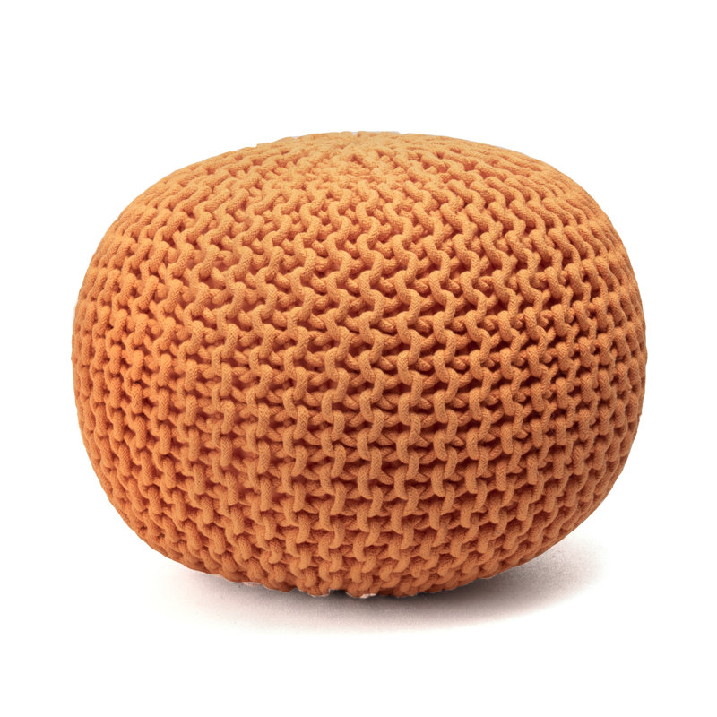 Anely 20" Wide Round Pouf Ottoman, Dark Orange